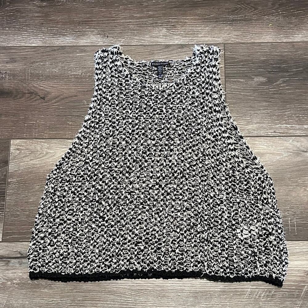Elieen Fisher Italian Yarn Crop Tufted Twist Open Knit Tank Jewel Neck Sz Large - Picture 4 of 9